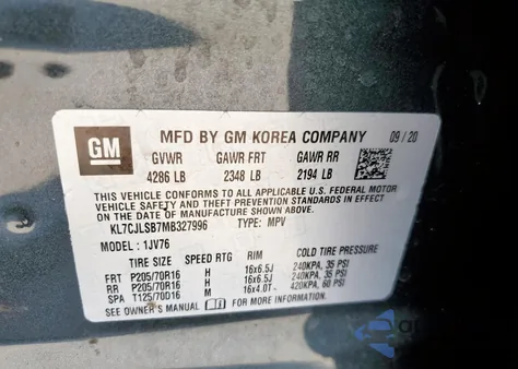 2021 Chevrolet Trax 1Lt from USA, damaged, VIN KL7CJLSB7MB327996